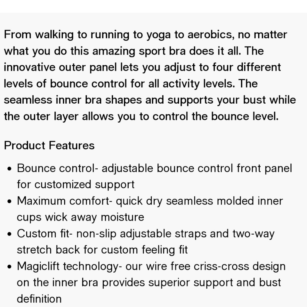 GLAMORISE DOUBLE-LAYER CUSTOM CONTROL SPORTS BRA /34D-US - Picture 5 of 6